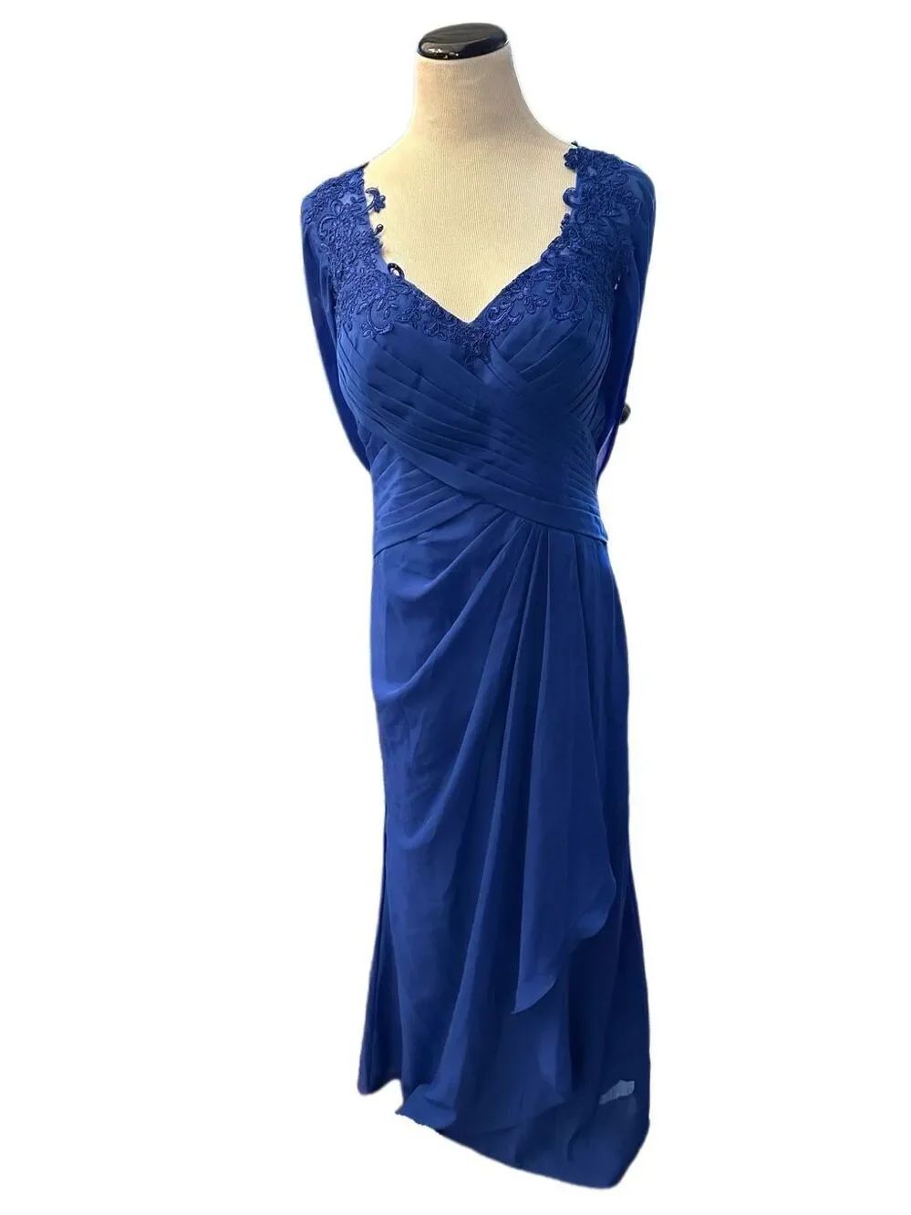 Cobalt Blue Lace and Satin Full Length Evening Gown Sz L